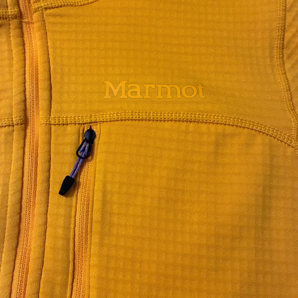 Marmot SIze Medium Yellow Full Zip Grid Fleece Jacket Mock Neck Hiking Outdoors - Picture 8 of 12